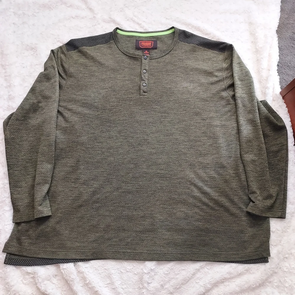 Foundry Supply 4XL Heather Olive Green Long Sleeve Henley Comfy Cool Weather - Picture 1 of 7